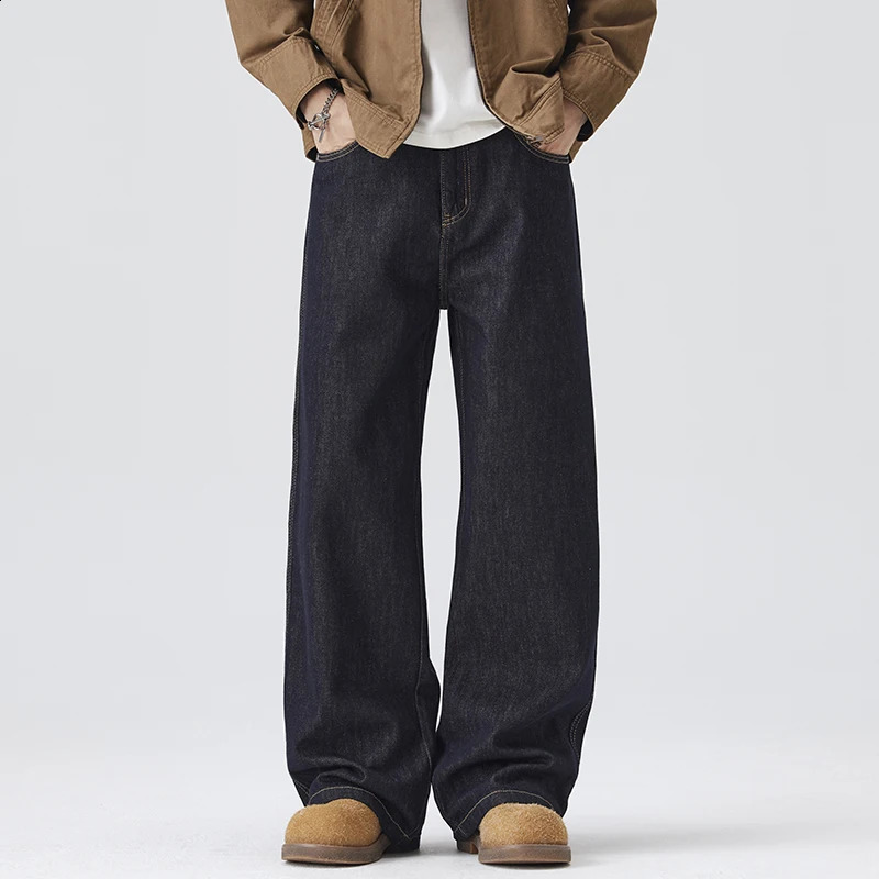 Highend Quality Primary Color Jeans Man Autumn and Winter N Street Craze Handsome Wide Leg Straight Tube Pants 251018