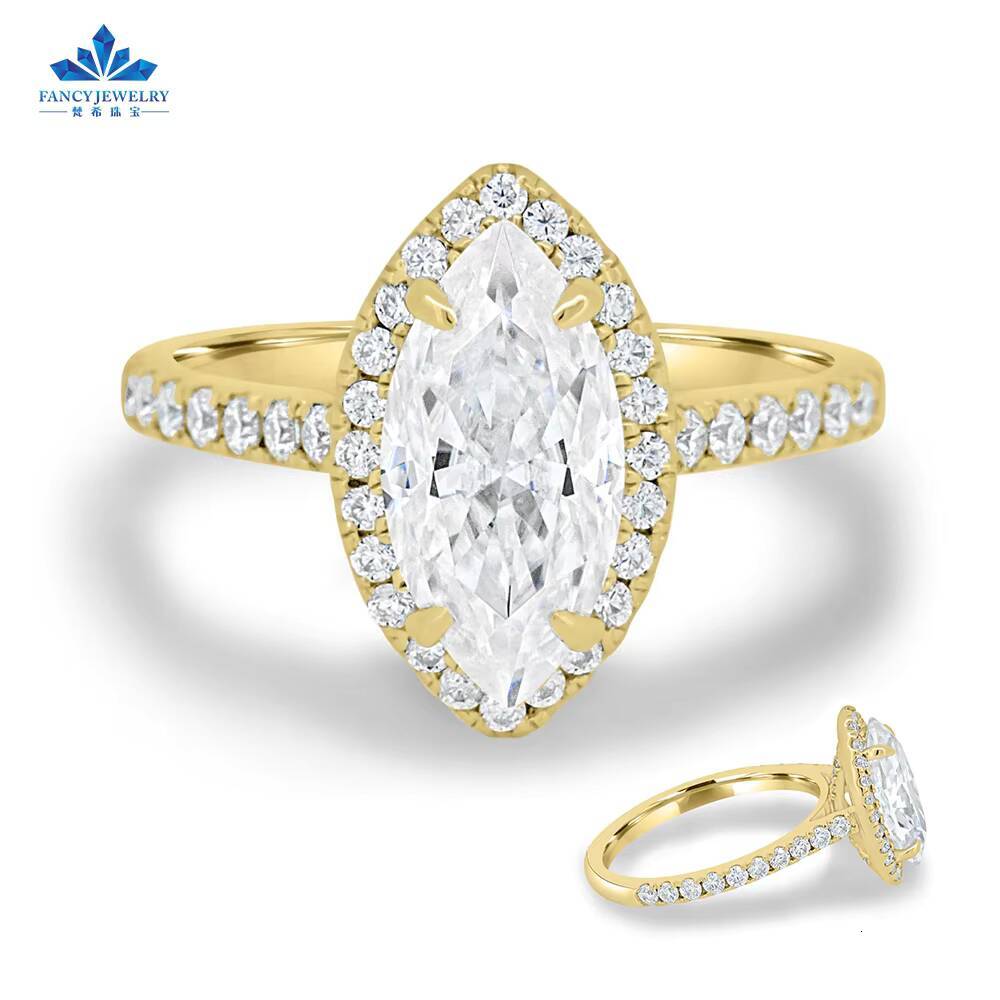 Hola 18K Real Gold Wedding Ring Radiant Cut Lab Grown Moissanite Diamond Engagement Jewelry for Women