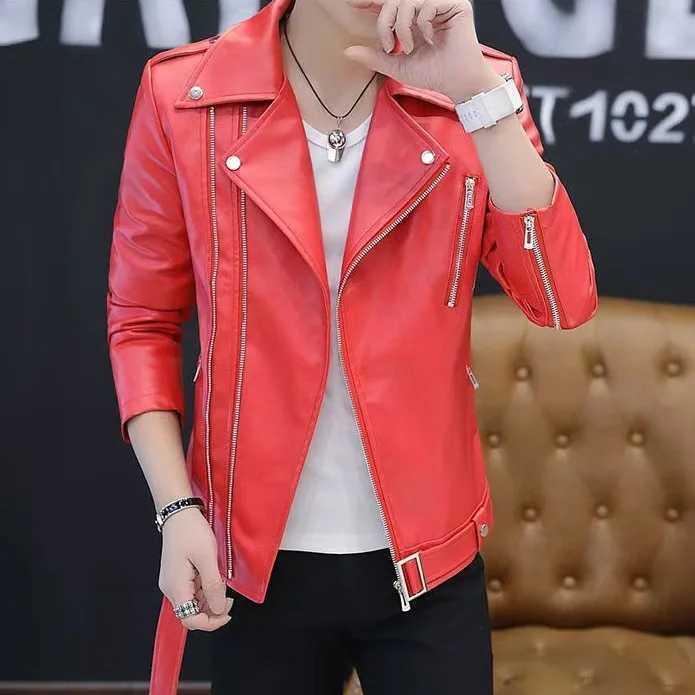 2025 mens new autumn clothing new locomotive oblique zipper slim PU leather jacket W251023