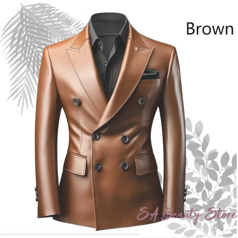 Tailored Fashion Suit Leather Jacket Leather Blazers Brown leather business suit jacket W251023