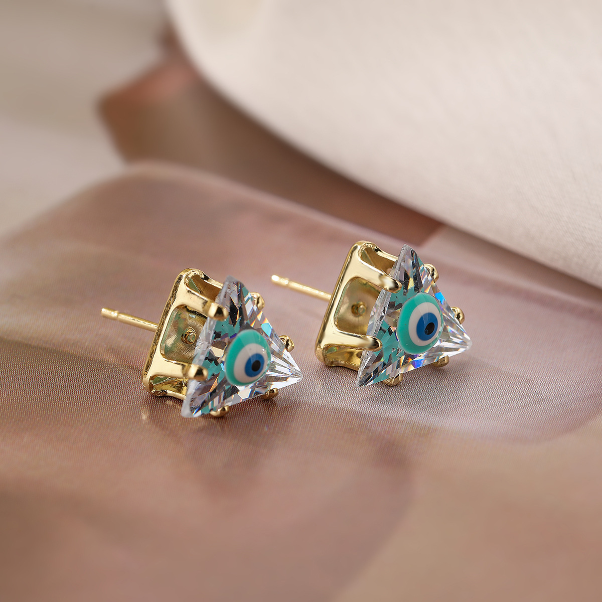 Designer earrings Geometric Devil's Eye Inlaid with Colorful Zircon Earrings for Personalized Design, 18K Gold Plated free shipping diamond earri