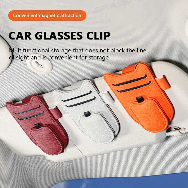 SEAMETAL Car Sun Visor Glasses Holder Magnetic Eyeglasses Hanger Clip Luxury Leatherette Car Sunglasses Holder Mount UniversalW251023