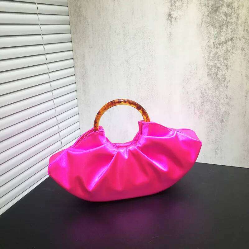Satin Dinner Designer Pleated Silk Cloud High Quality Acrylic Handle Handbag for Women Evening Party Clutch Bag