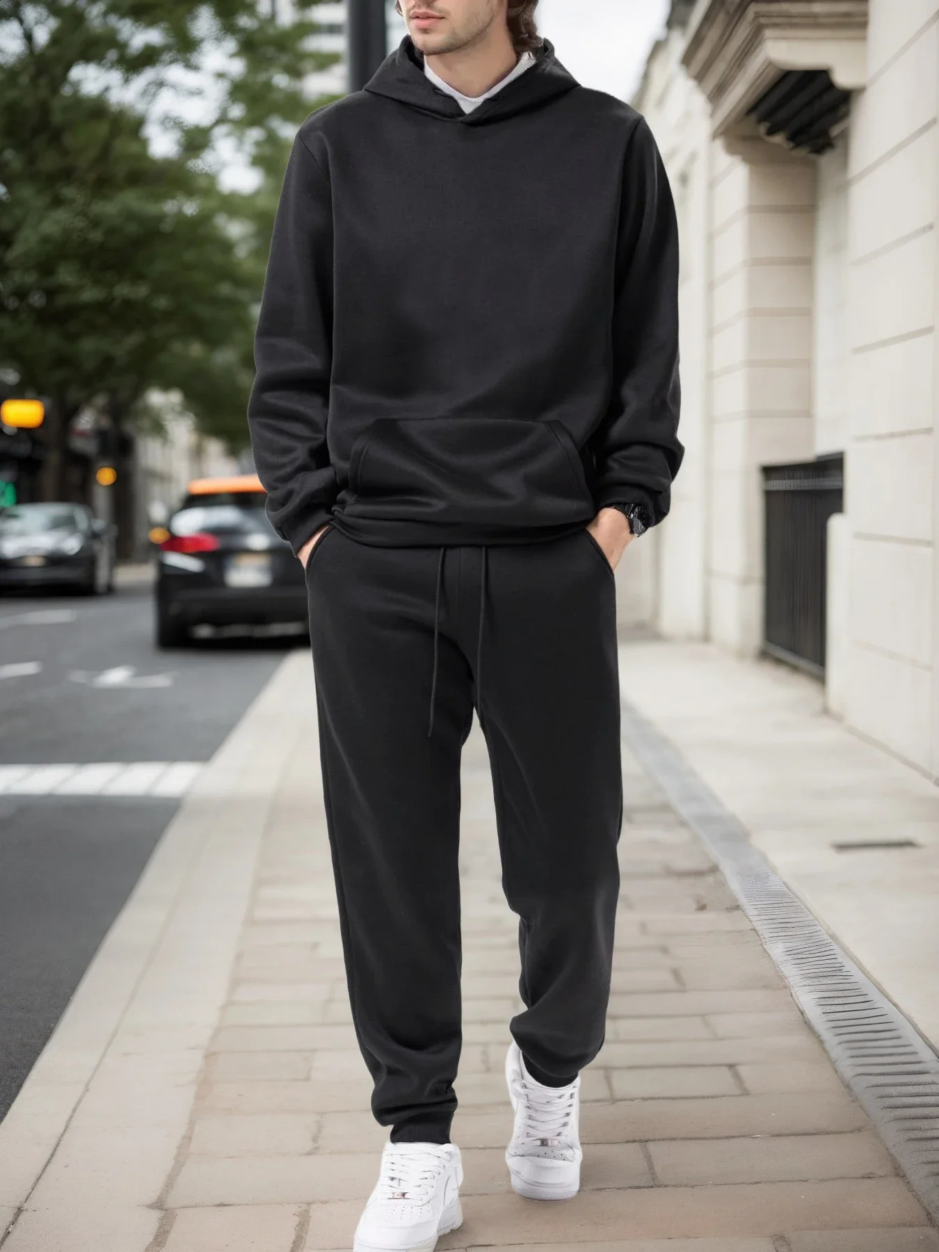 Mens Autumn and Winter Solid Color Hoodiejogging Pants Twopiece Set Fashionable Outdoor Casual Sportswear Tracksuit 251023