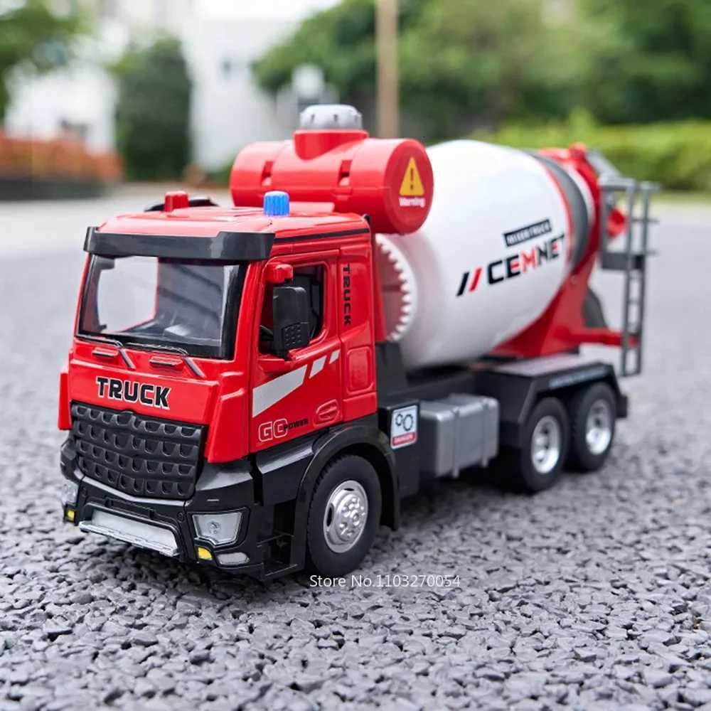124 Electric Mixer Truck Toys Model Car Alloy Diecast Engineering Vehicles Doors Opened Sound Light Pull Back Toy Gift for KidsT251023
