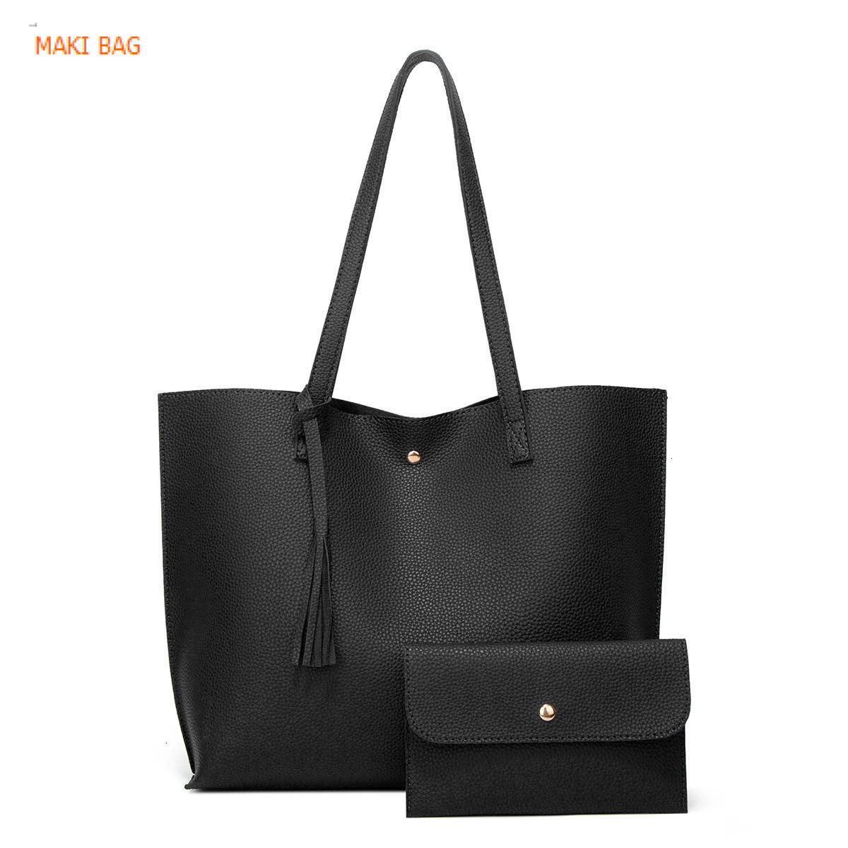 European and American solid color tassel mother and daughter bag shopping bag PU lychee texture magnetic buckle shoulder bag designer bag handbag cros