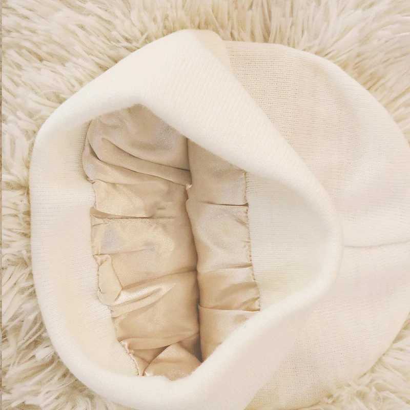 broidered tter Beanies Bonnet For WenMen 2Layer Silk Satin Li Anti Static Knitted Hat Autumn Winter SKi SkliesW251023