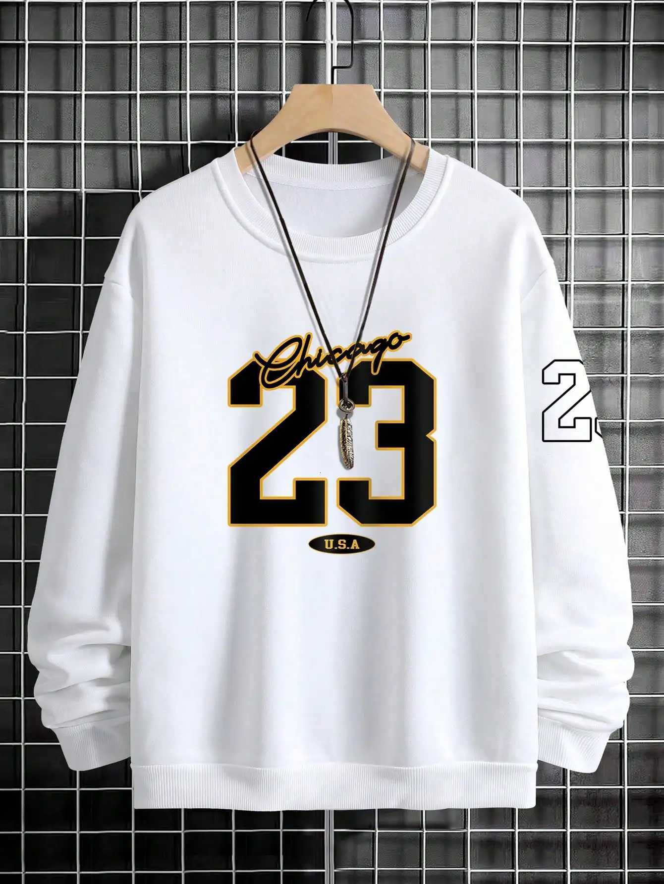 23 USA Art Letter Design Men Clothes Street Style Fleece Sweatshirts Autumn Casual Hoodies Fashionable Crewneck Pullovers HoodyT251023
