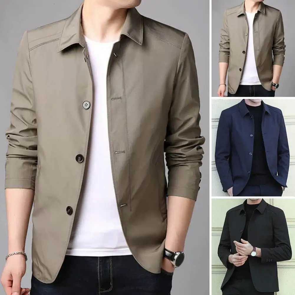 Stylish Men Outerwear Men Coat Stylish Mens Mid Length Jacket Classic Turndown Collar Solid Color Singlebreasted for Fall W251023
