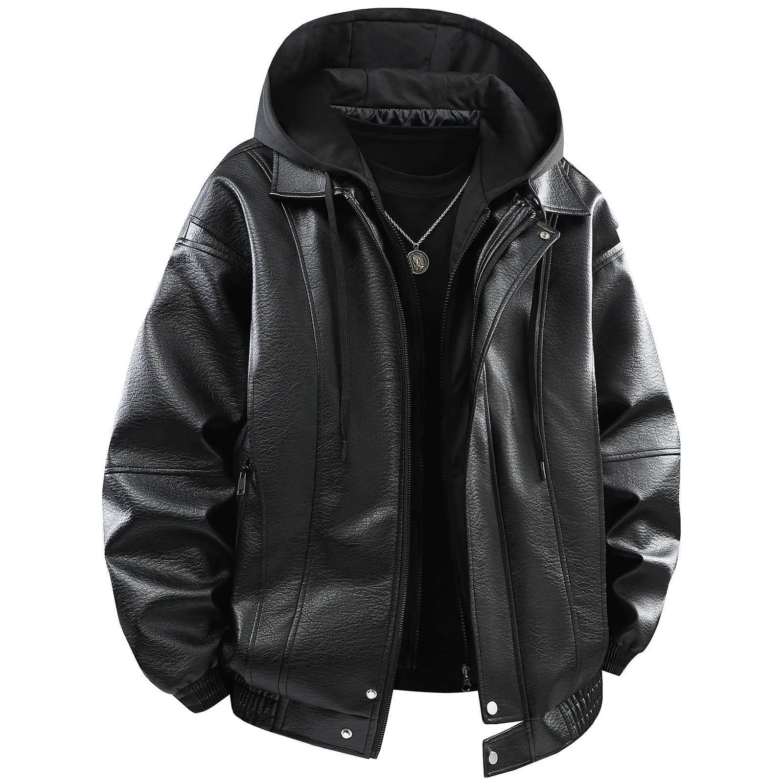 Mens Casual Zip Up Slim Bomber Faux Leather Jacket American Retro Leather Coat Solid Color Motorcycle Wear Leather Zipper Jacket W251023