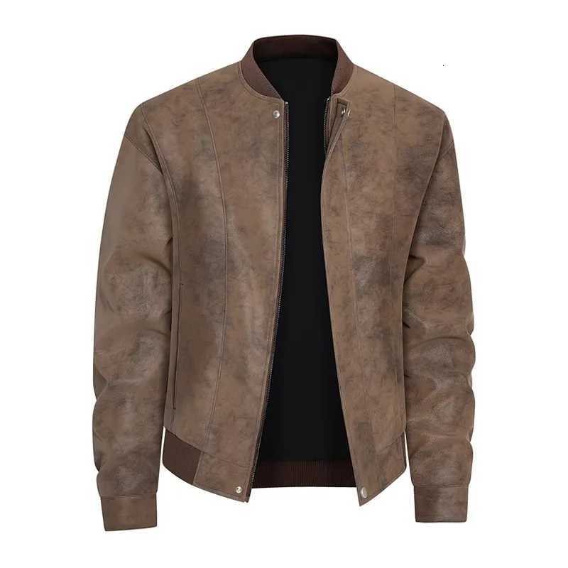 Spring Autumn Casual Leather Jackets Men High Quality Stand Collar Moto Biker PU Outerwear Mens Fashion Leather Coats Plus Size W251023