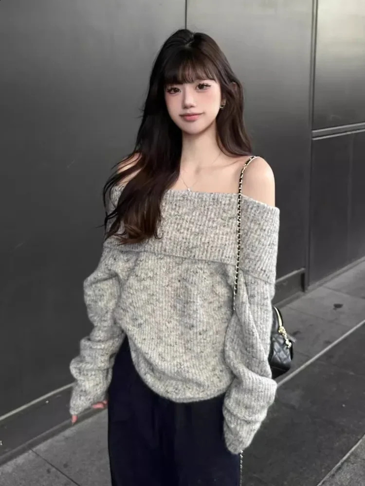 Off Shoulder Sweater for Women Long Sleeve Ribbed Knit OfftheShoulder Pullovers Jumper Tops Autumn Winter Y2K 90s Outfit 251023