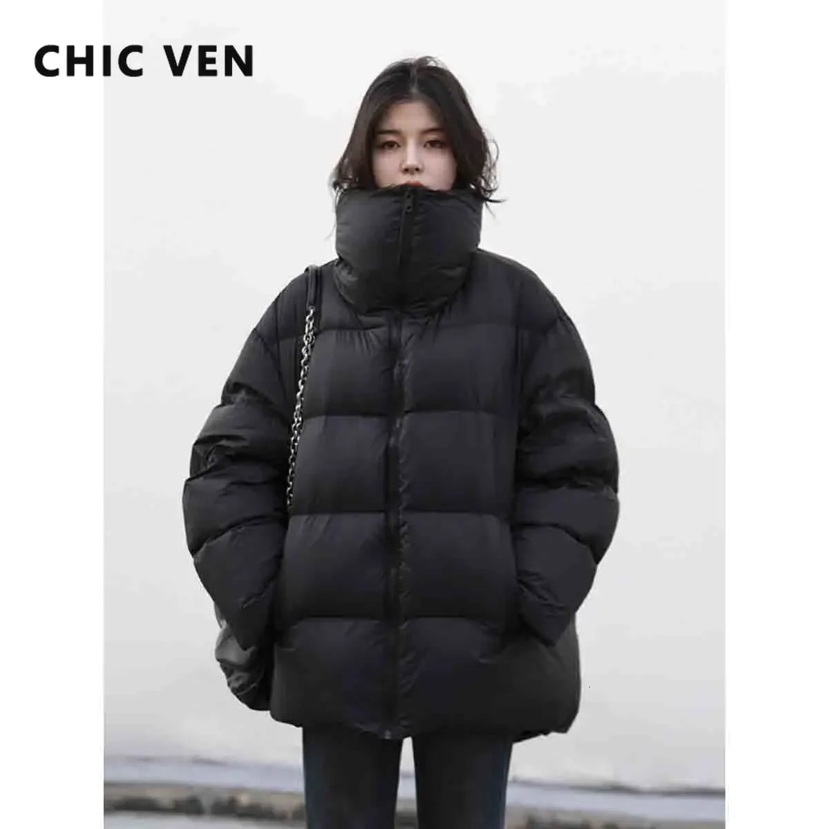 CHIC VEN Womens Down Coats Korean Stand Collar Simple Solid Color Warm Casual Jackets Soft Fashion Female Clothing Winter 251020