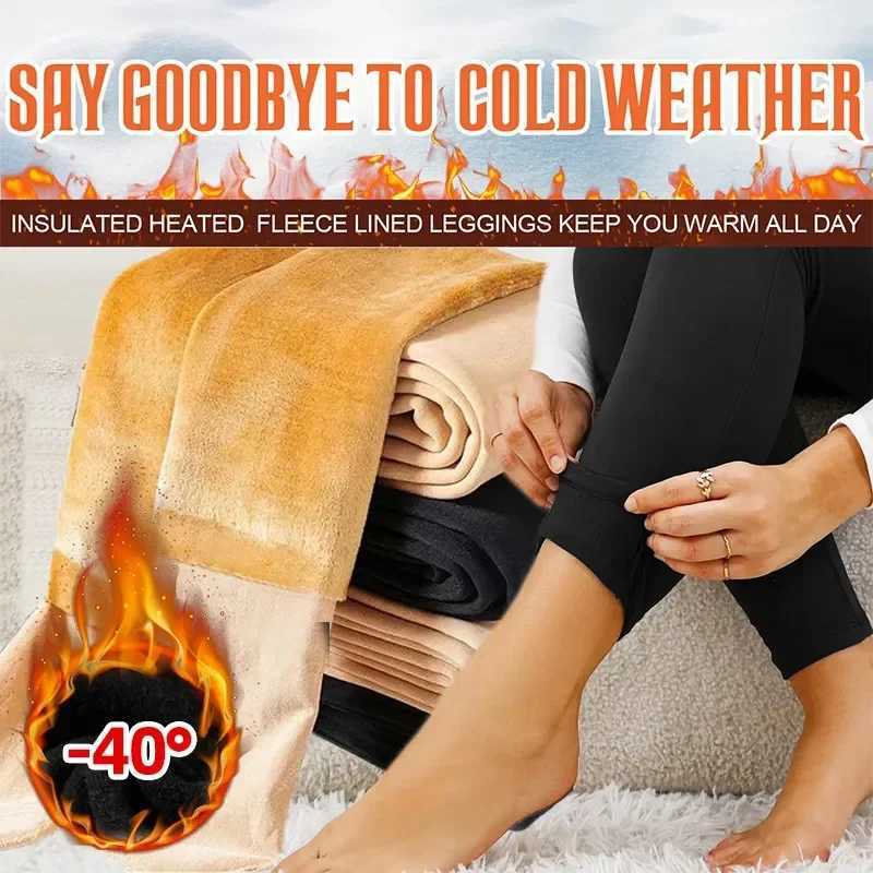 Winter Warm Leggings Womens Thermal Pants Polar Pantyhose Sock Lined Pants Velvet Tights Skin Effect High Waist Wool LeggingsT251023