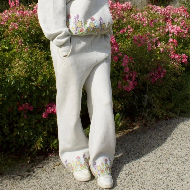 2 Pcs Outerwear Coords Y2K Floral Grey Tracksuit y Hoodie Men Women Sports Fresh Jogging Streetwear Unisex Boxy Set 251023