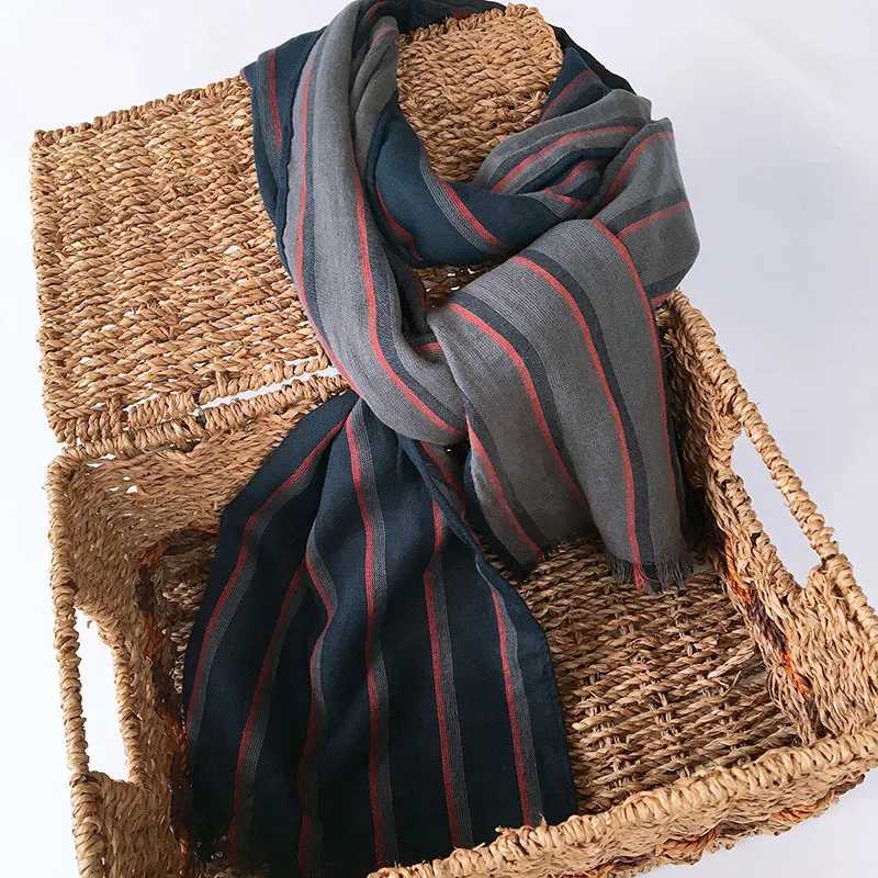 Autumn and winter blue striped mens business casual cotton extended 22M scarf J251113