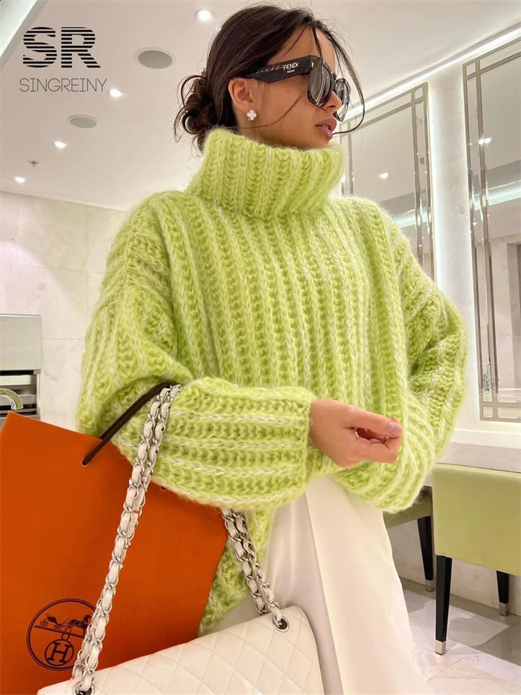 SINGREINY Turtleneck Knit Pullover Women Winter Outwear Loose Solid Elegant Long Sleeve Fashion Ladies Casual Warm Sweater Tops 251022