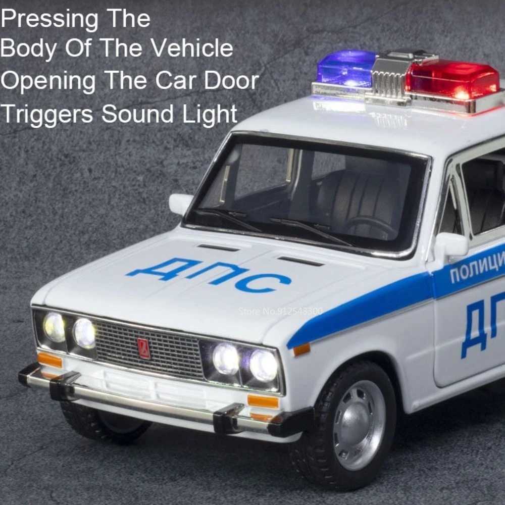 124 Lada 2106 Police Alloy Car Model Metal Diecast Toys with Pull Back Sound and Light Simulation Vehicles for Children GiftsT251023