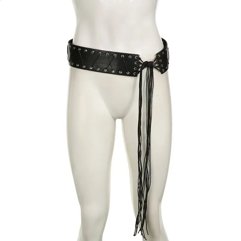 Vintage Bandage Tassels Pu Belt Y2K Hollow Out Punk WomenS Outdoor Fashion Skirts Jeans Trouser Decorative Waistband 251013