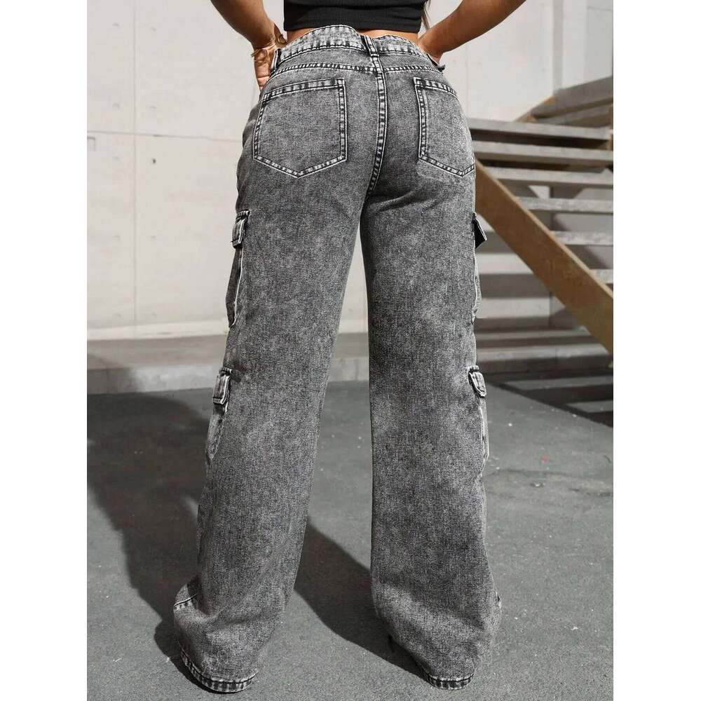 Womens Y2k Jeans High Waist Stretch Cargo Pants Multiple Pockets Casual Trousers For Ladies Fashion Retro Style