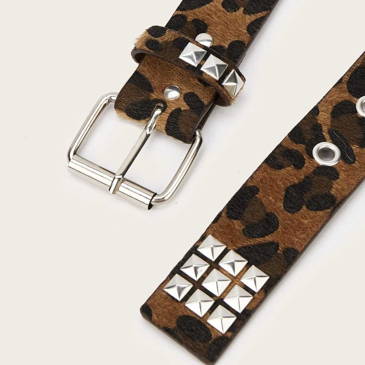 1pc Mens Punk Y2k Rock Leopard Print Rivet Belt Jeans Versatile Decorative BeltXJ251023