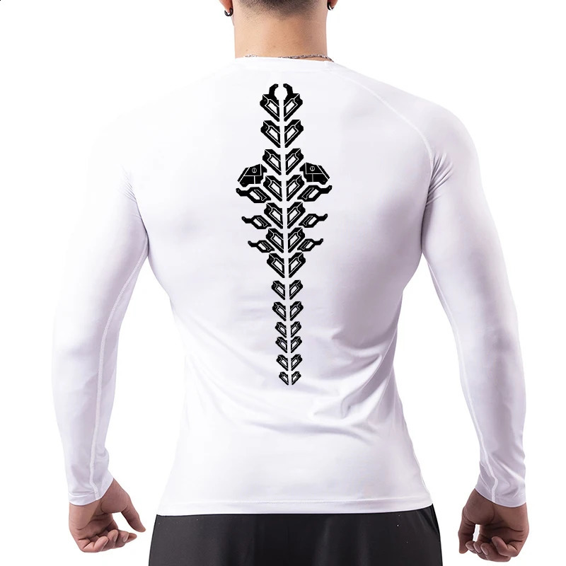 Spine Print Long Sleeve Compression Shirt for Men Athletic Quick Dry Tshirts Gym Workout Running Tees Tops Baselayer Undershirt 251023