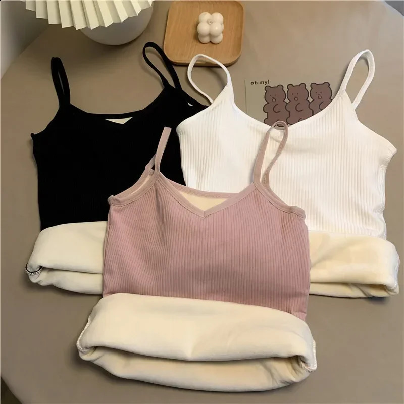 Women Winter Warm Top Thin Velvet Corset Top Solid Y2k Sleeveless Tank Tops Sleeveless Sexy Slim Fleece Warm Corset Vest Top 251023