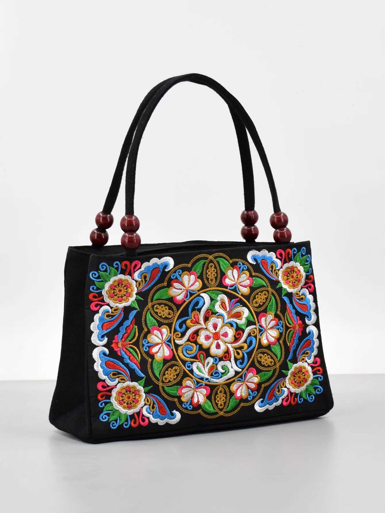 Ethnic style bag doublesided embroidery canvas small bag ladies double handbag leisure trend retroL251023