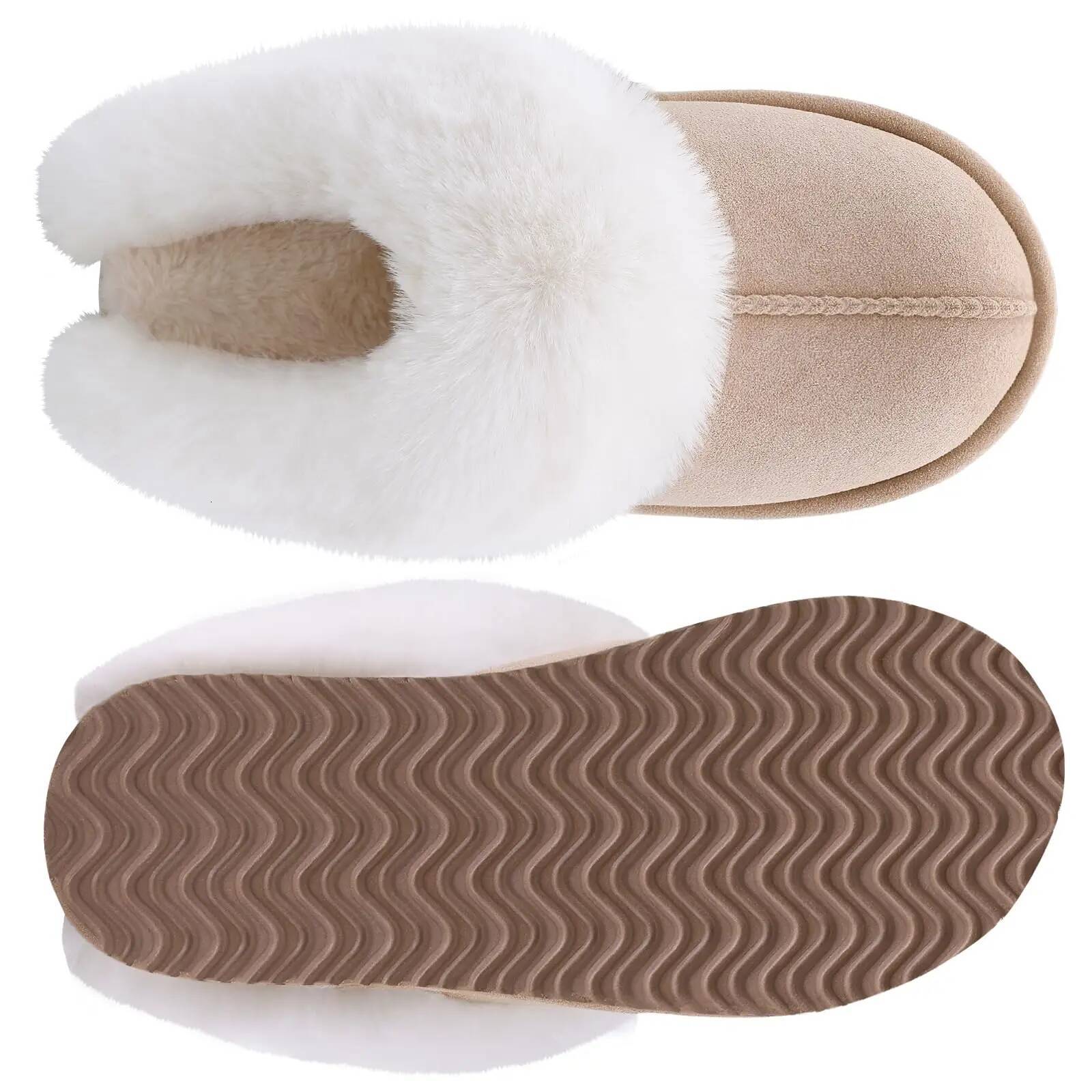 Evshine Fuzzy House For Women Soft Fluffy Memory Foam Slippers Winter Indoor Outdoor Faux Fur Collar Platform Shoes ddmythur