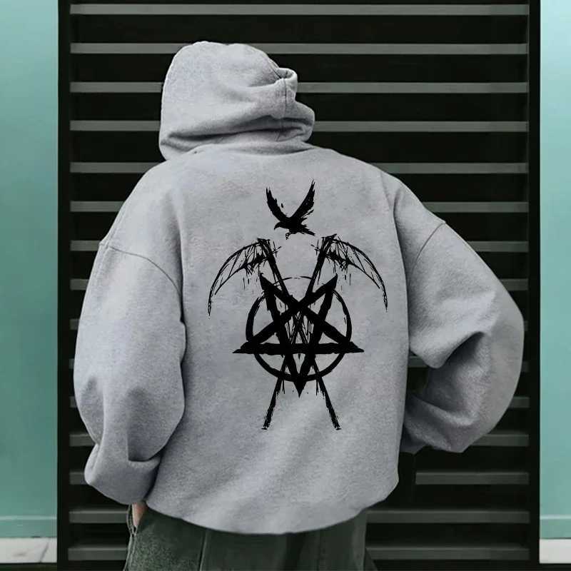 2025 Trendy Mens Hooded Sweatshirts Satan Pentagram Print Autumn Winter Casual Sportswear Urban Fashion Hoodies Male Top OutwearT251023