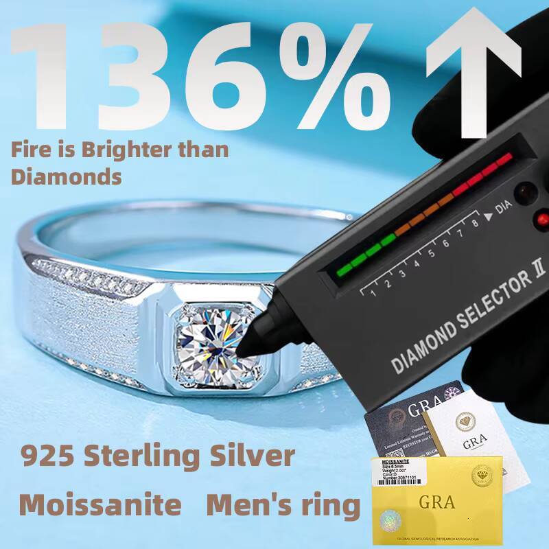 Classic 925 Silver Ring with 03ct 05ct 1ct Moissanite Brilliant Cut White Diamond High Quality Hight VVS Moissanite Man Ring