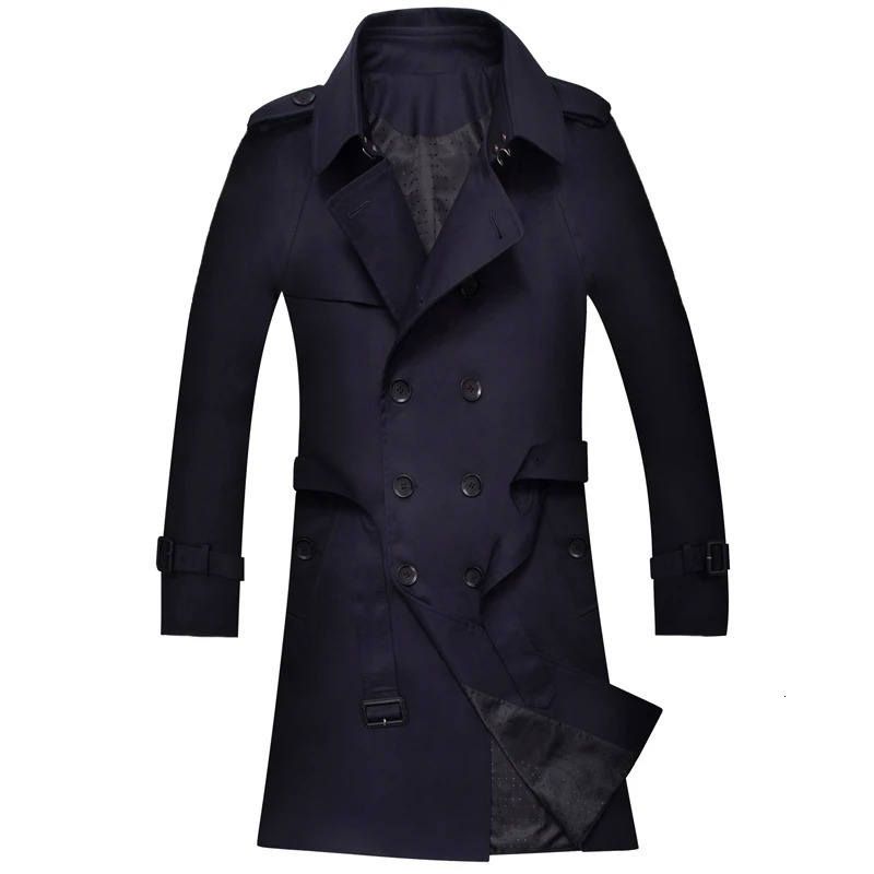 Mens MediumLong Khaki Trench Coat Single Breasted Slim Fit Monochrome 3XL Spring Autumn Wear 251014