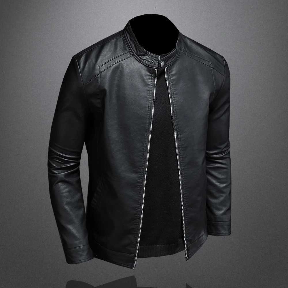 2023 Autumn Leather Jacket Men Stand Collar Slim Pu Leather Jacket Fashion Motorcycle Causal Coat Mens Moto Biker Leather Coat W251023