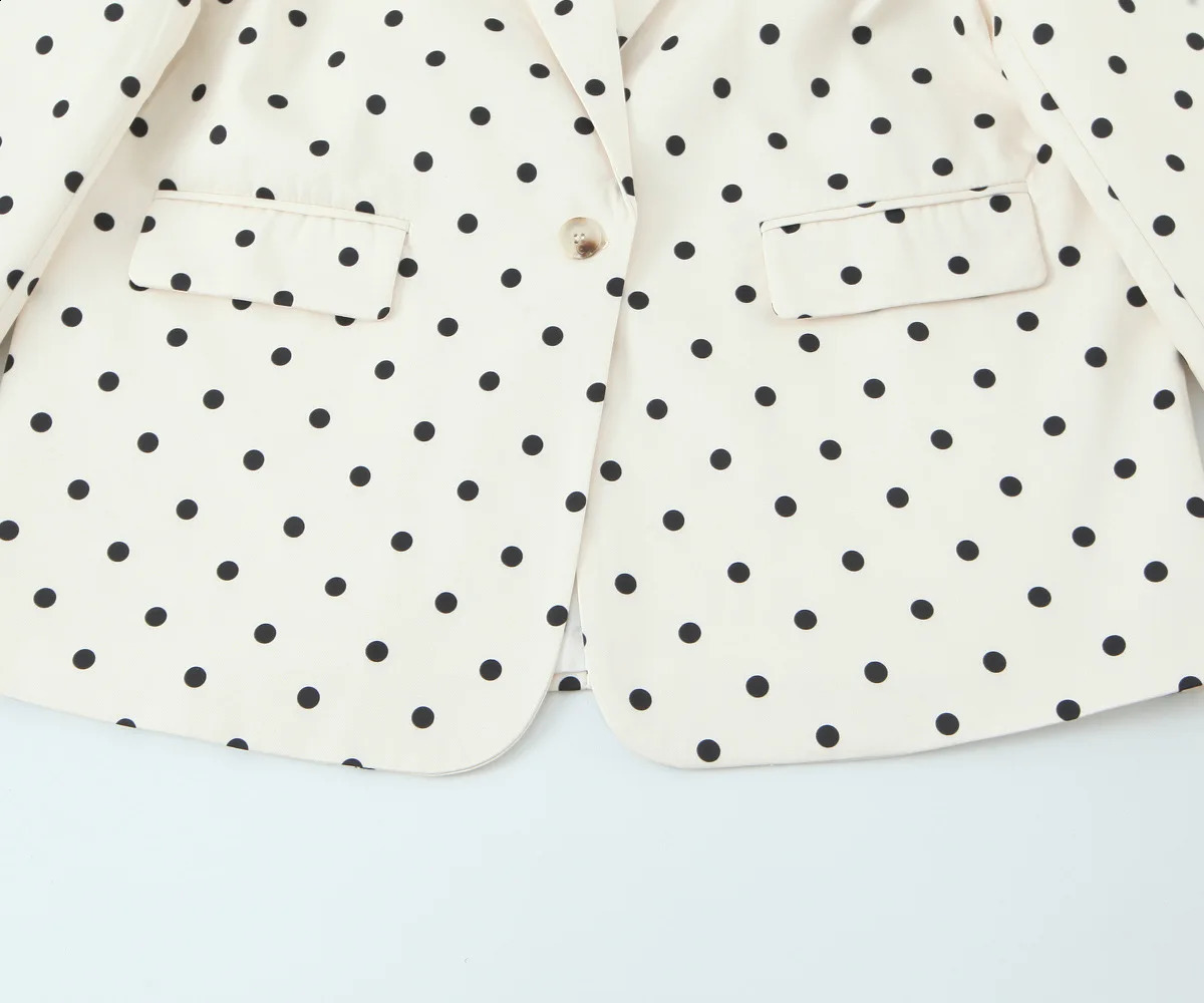 Womans Polka Dot Print Suit Singlebreasted Lapel Slim Jacket Slimfit Irregular Ribbon High Waist Slit Zip Mini Skirt Set 251022