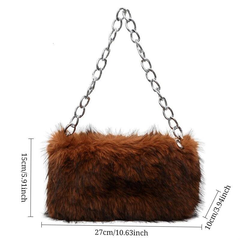 Luxury handbag fashionable designer bag casual and simple women's shoulder bag fluffy large capacity armpit tote bag chain link dinner bag