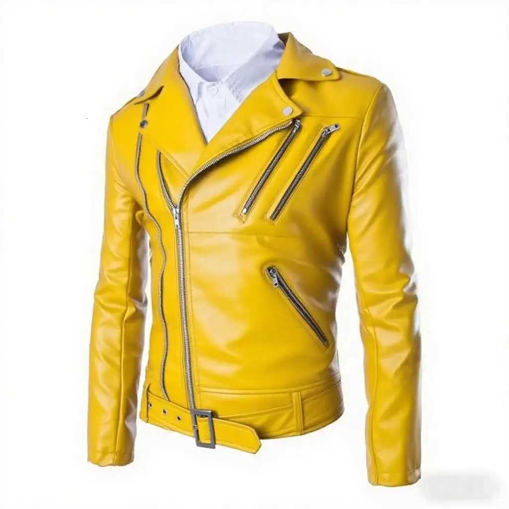 2025 fashion mens clothing lapel locomotive multizipper design fashion short PU leather jacket W251023
