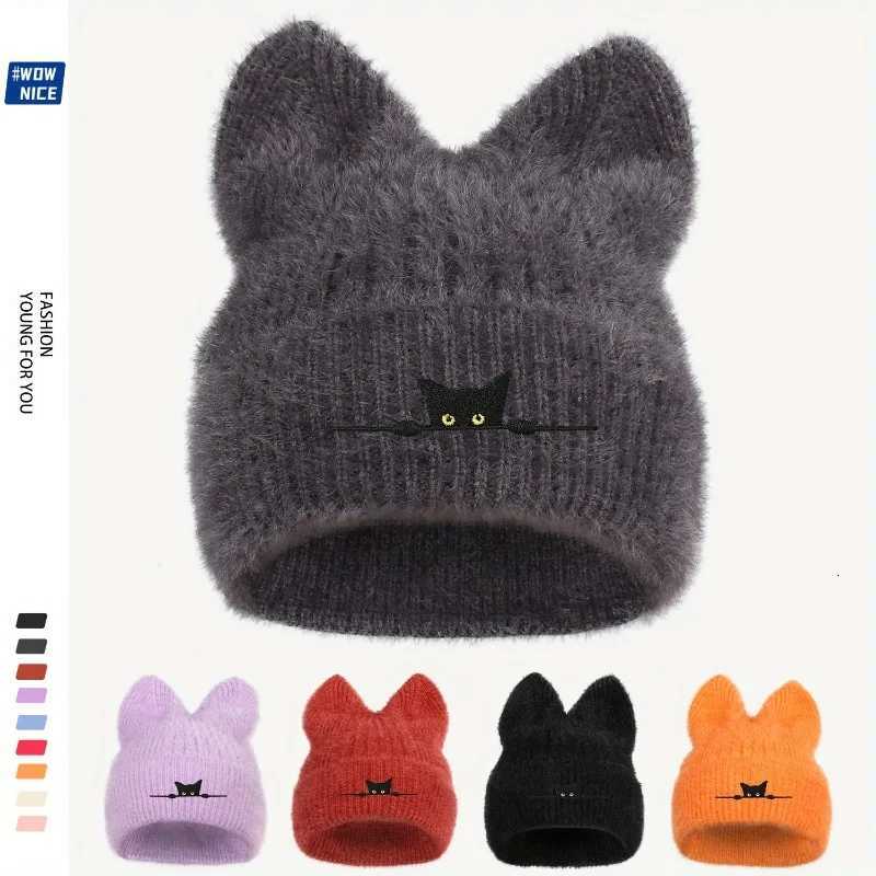 New Cat Ear Embroidered Wool Knit Beanie Hat Cute Winter Warm Cap for Autumn Cold Weather Unisex DesignXJ251023