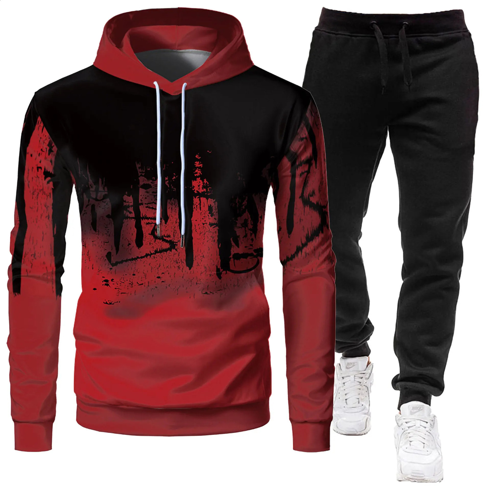Autumn and winter mens hoodie long pants twopiece set zipper hooded jacket graffiti printed sports trend fashion casual 251023