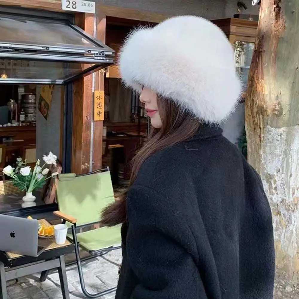 Casual Warm Cap Faux Fur Mink Hat Korean Style Bucket Hat Plush Basin Cap Solid Color Solid Beanie WinterXJ251023