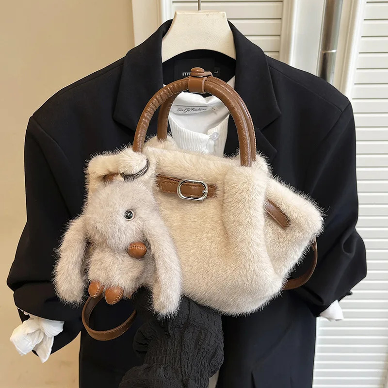 Women Shoulder Crossbody Bag Faux Fur Mini Bucket Plush Handbag Fashion Large Capacity Tote 251018