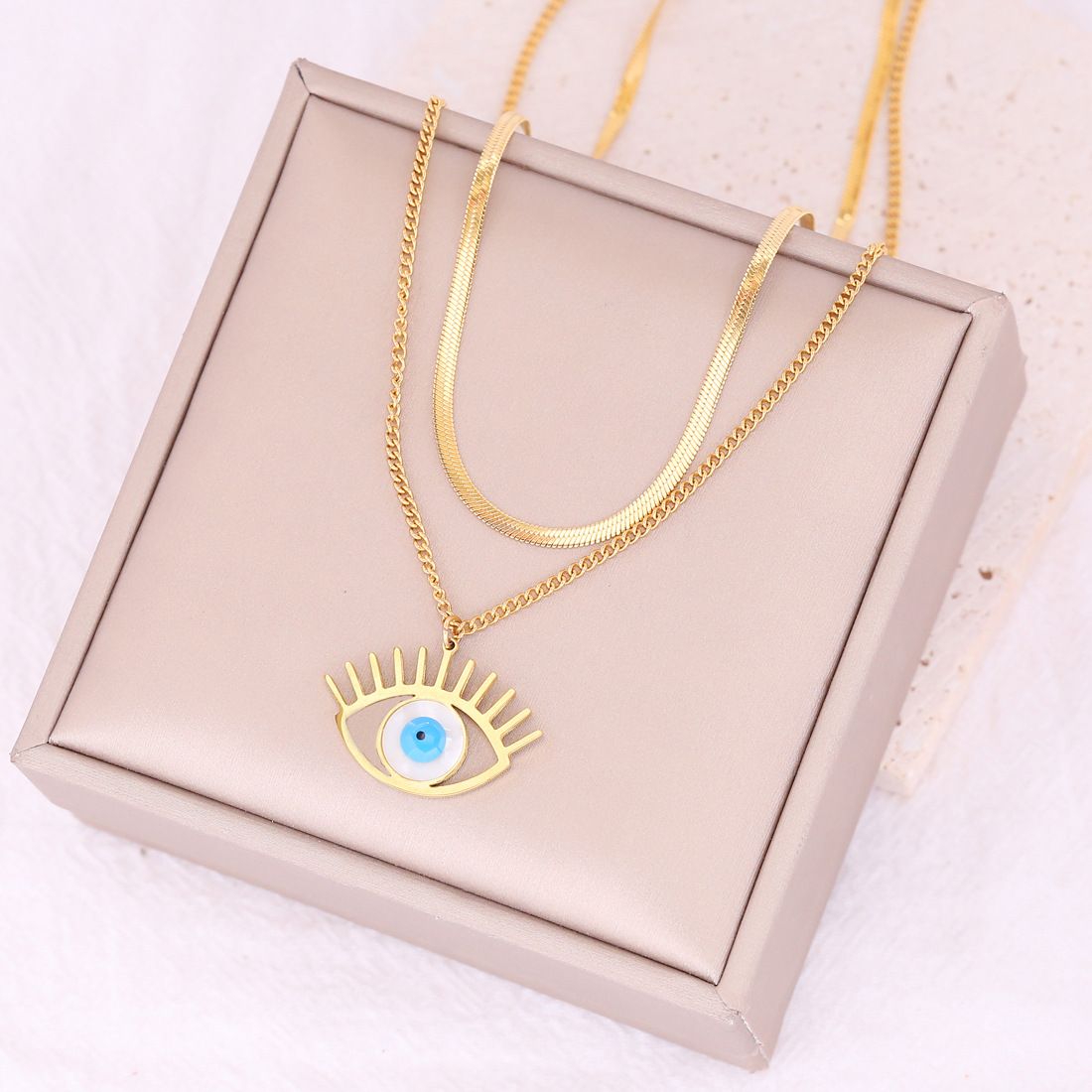 Gold necklace Designer necklace Colored Blue Eyes Devil's Eye Pearl 18k Gold Plated Diamond Drip Oil Pendant Necklace Clavicle Chain necklace for