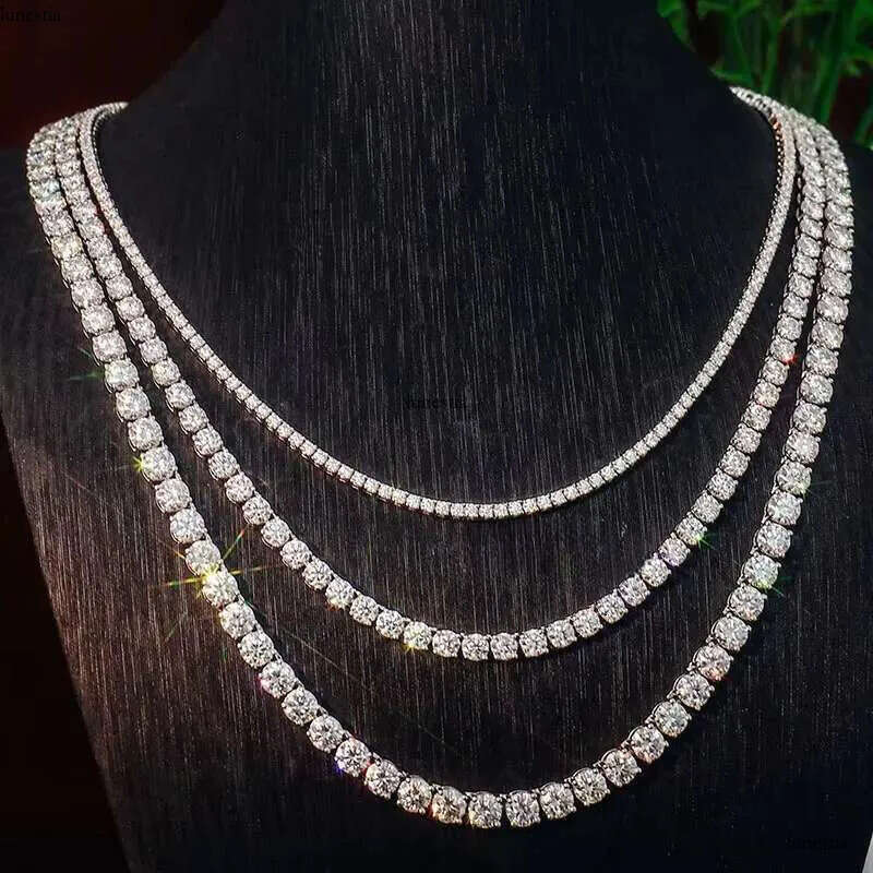 2- 6mm 100% Sterg Sier Moissanite Tennis Chain Trendy White Women's Necklace with k Wholesale
