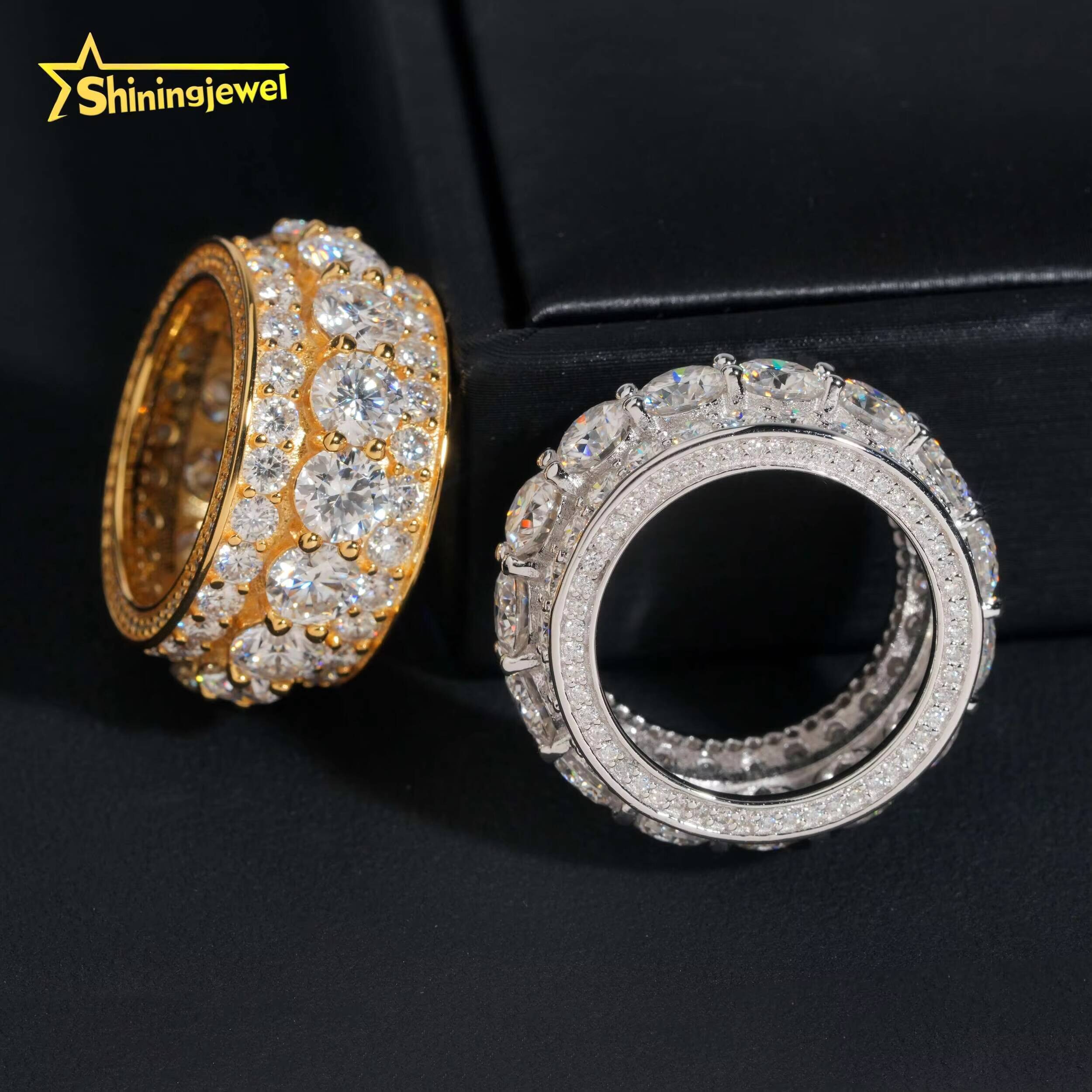 Hip Hop Fashion Jewelry Gold Plated Solid 925 Sterling Silver Diamond Men Rings Iced Out Moissanite Ring