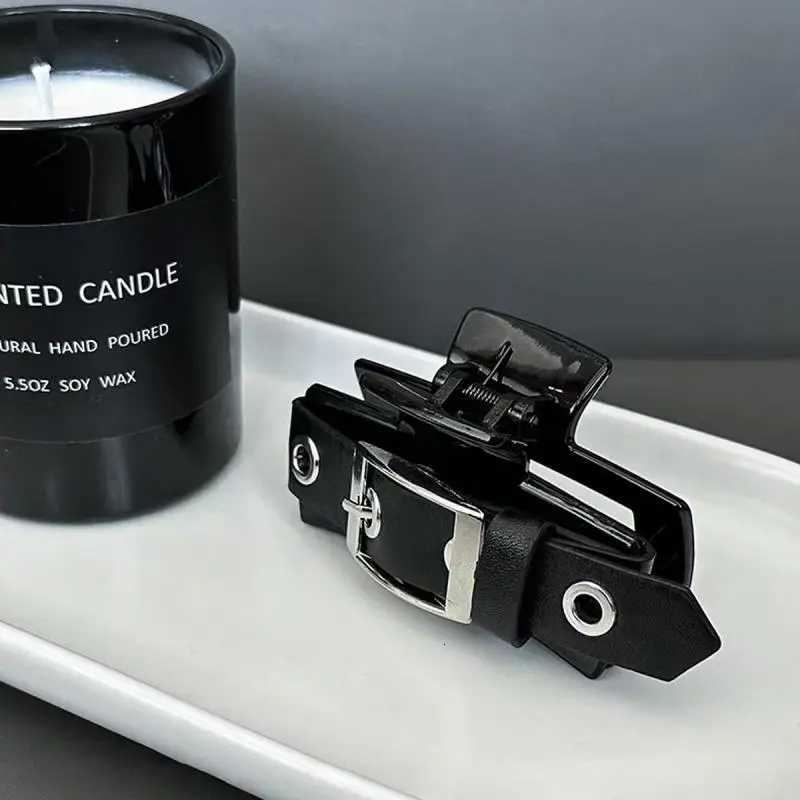 Black Leather Str Square Novelty Hair Cl Punk Style Y2K Hair Accories for Wen Cool Shark Clip Unique Fashion Hairpin Y251023