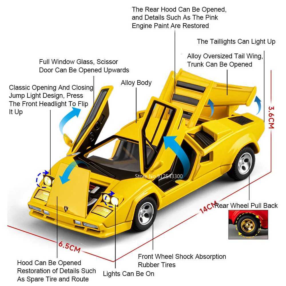 132 Scale Countach LP500S V12 Sports Car Model Toy Doors Opened Alloy Diecast Simulation Sound Light Models Gifts for ChildrenT251023