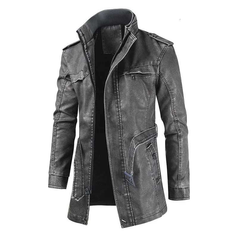 Outfit Fashion Men Winter Brand Warm Casual Vintage Faux Leather Jacket Coat Men New Long Thick Fleece Leather Jacket Parkas W251023