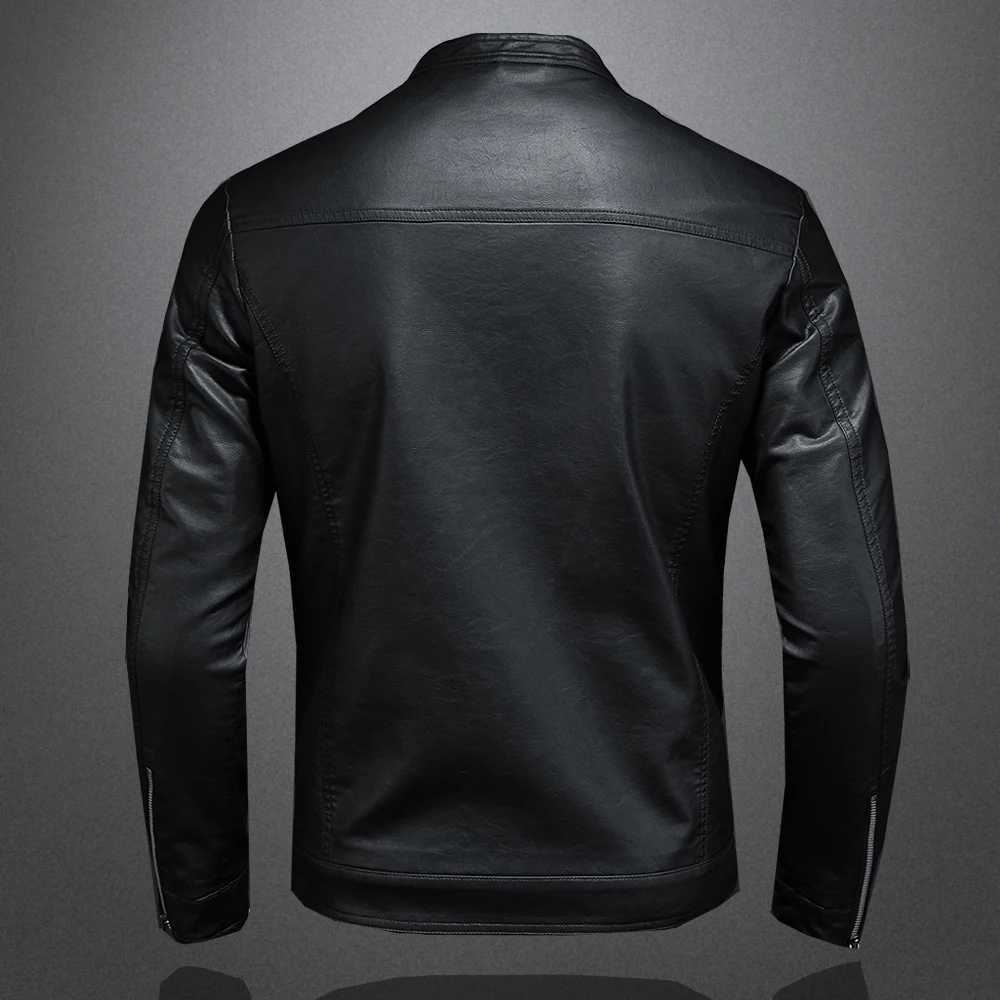 2023 Autumn Leather Jacket Men Stand Collar Slim Pu Leather Jacket Fashion Motorcycle Causal Coat Mens Moto Biker Leather Coat W251023