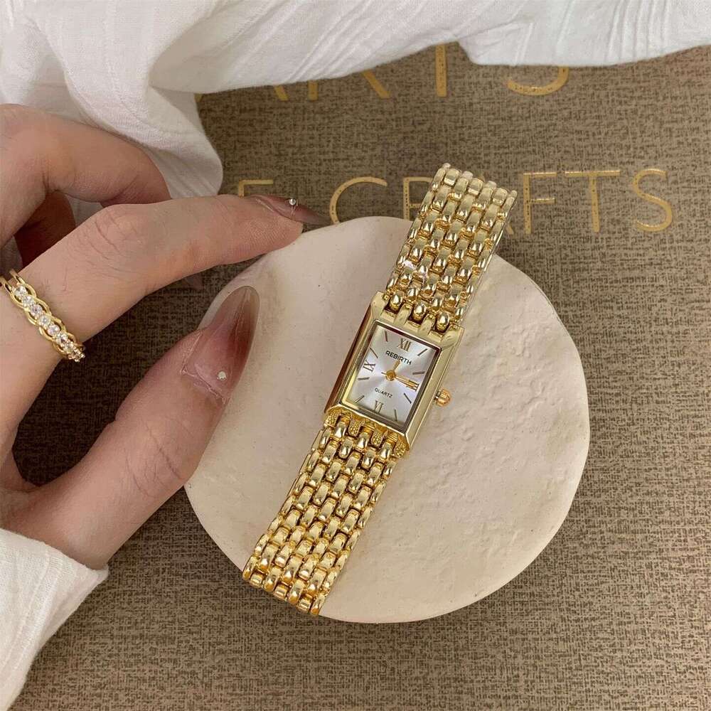 Artistic Designer Rectangular Women's Watch Niche gold Wheat Ear Quartz Wristwatch Live