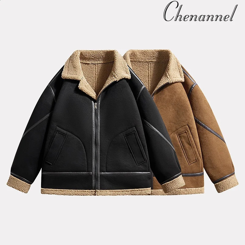 American retro fur one piece coat mens winter thickened and fleece leather jacket air force pilot lamb 251023