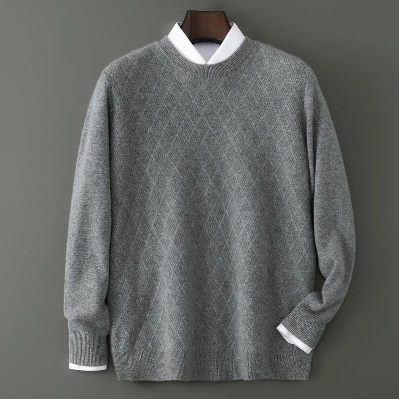 Mens 100 Pure Wool Sweater ONeck Loose Pullover AutumnWinter Large Size Knitted Bottom Shirt Korean Business Casual Tops 251016